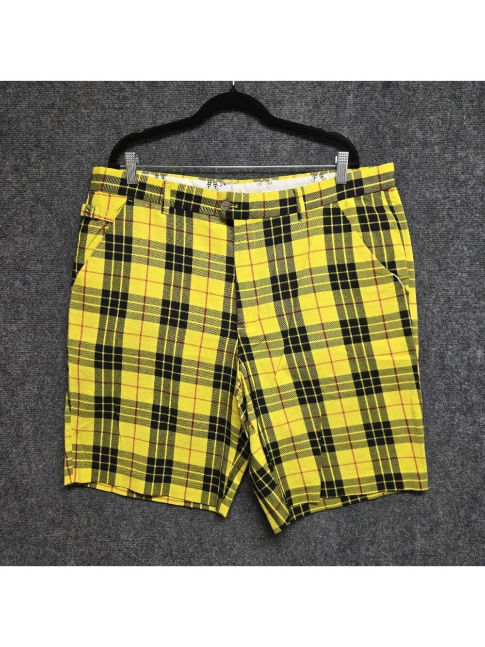 Royal Awesome Golf Shorts Mens 40 Yellow Plaid Stretch 10" Inseam Preppy Casual